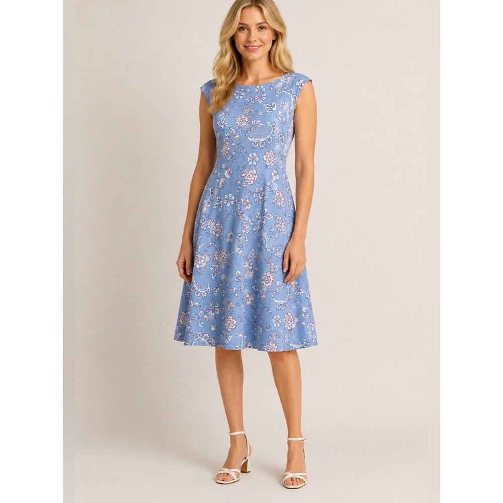 Joules blue floral fit and flare cottagecore sleeveless lined size 8